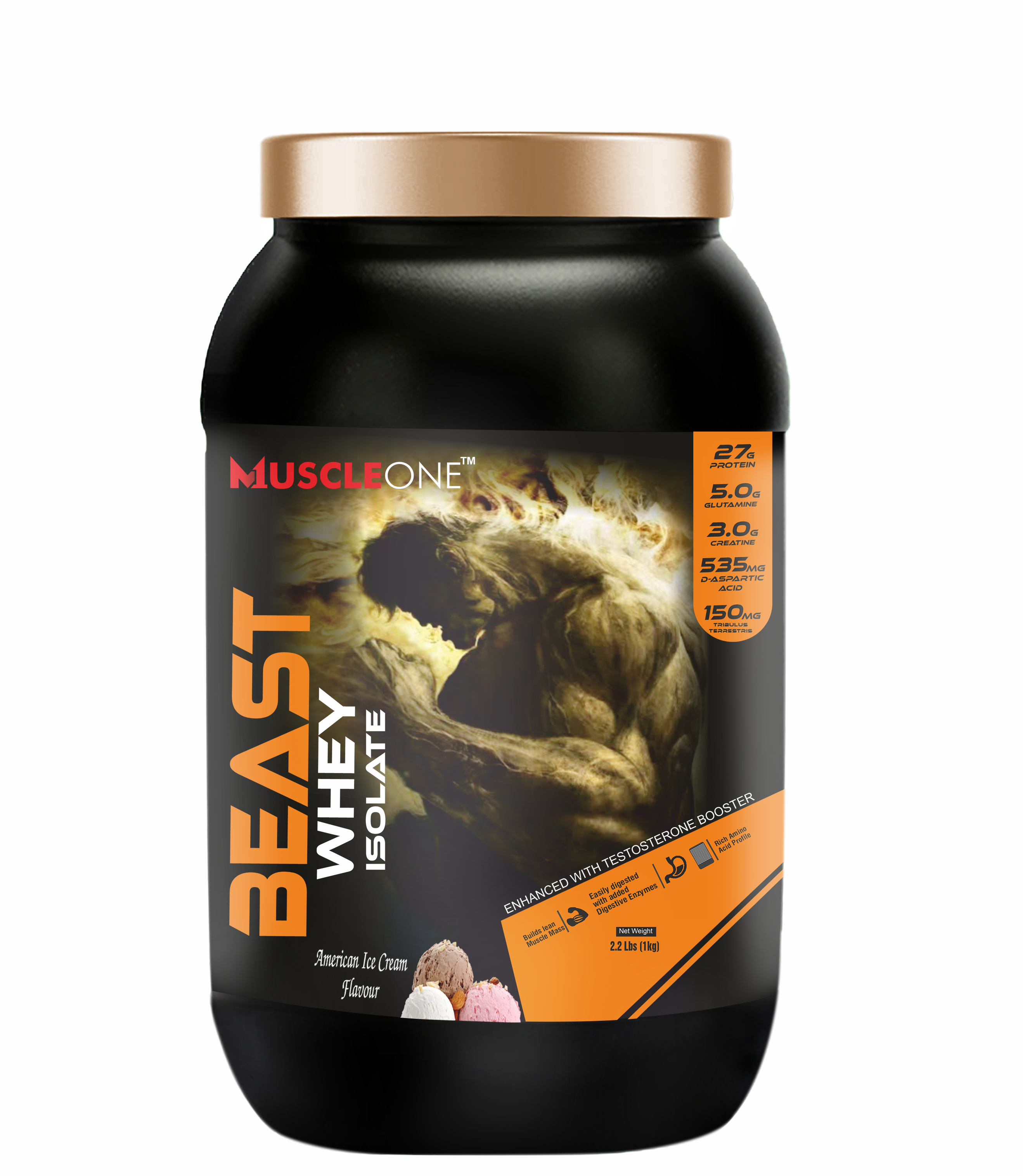 Muscle One Beast Whey Isolate Protein 1kg American Ice Cream