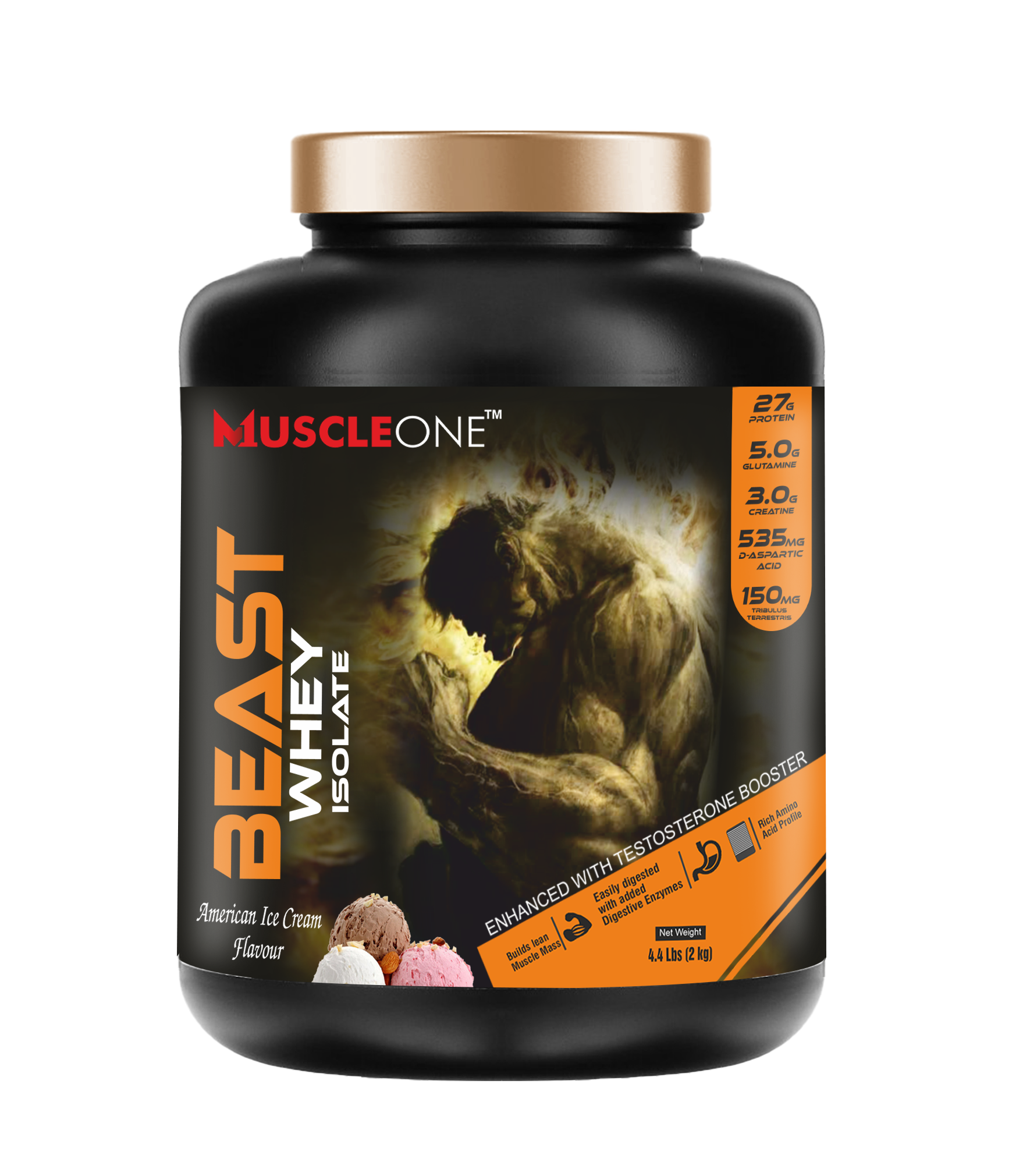 Muscle One Beast Whey Isolate Protein 2kg American Ice Cream Flavour