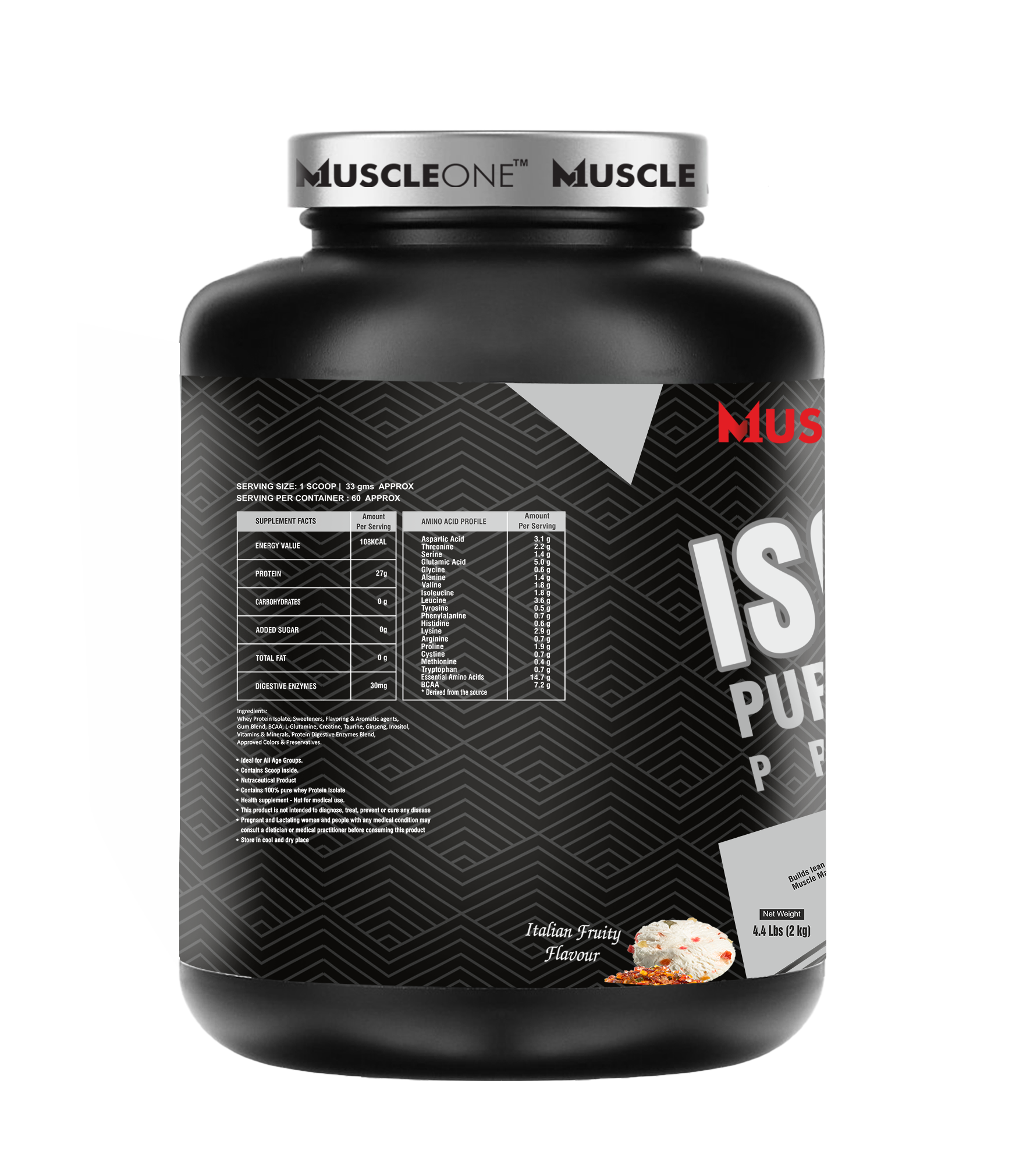 Muscle One ISO ONE PURE ISOLATE 2kg Italian Fruity Flavour - Image 3