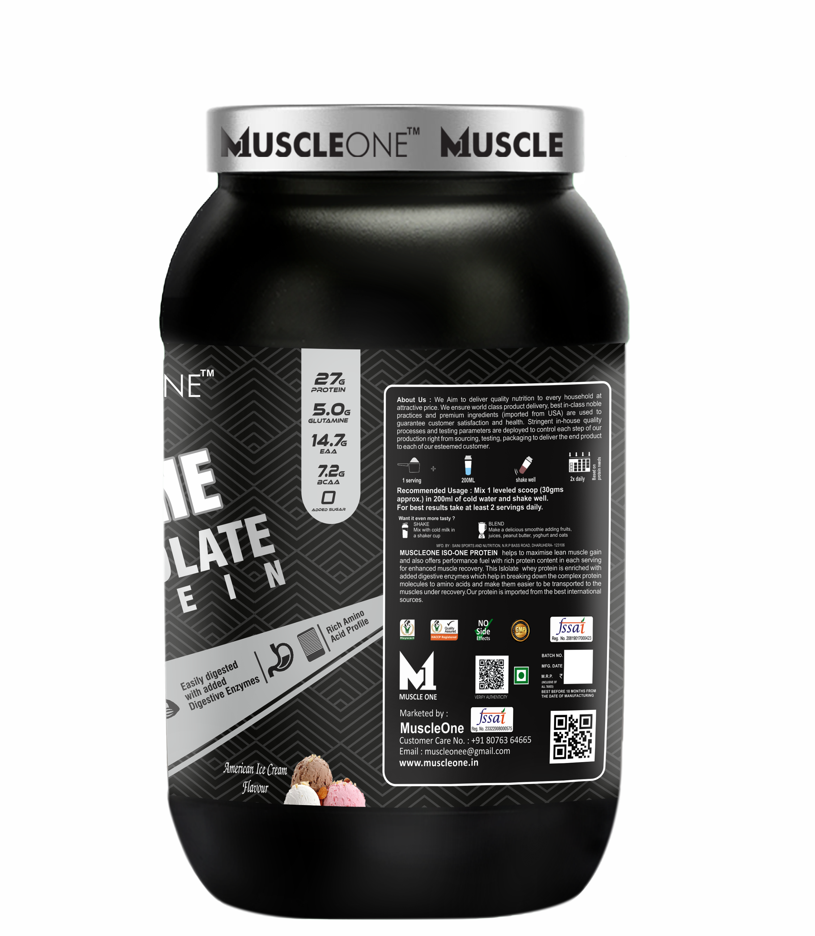 Muscle One ISO ONE PURE ISOLATE 1kg American Ice Cream Flavour - Image 3